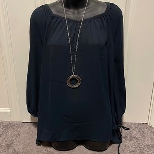 Navy Blue 100% Polyester 3/4 length sleeve top